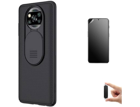 Kit Carcasa, Protector y Soporte Xiaomi Poco X3 Pro Ultimatte Nillkin Camshield Negro