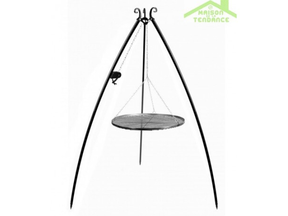 Trípode de 200 cm con Rejilla de Acero Natural de 50 cm + Cabrestante