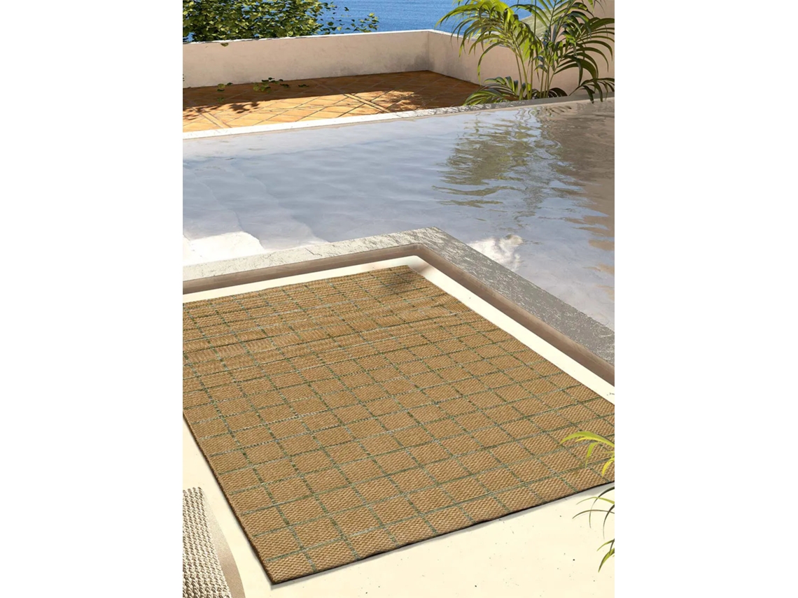 Alfombra Exterior Geométrico Aspecto Yute - Atticgo - Pergola Marrón / Verde 160x230 Cm