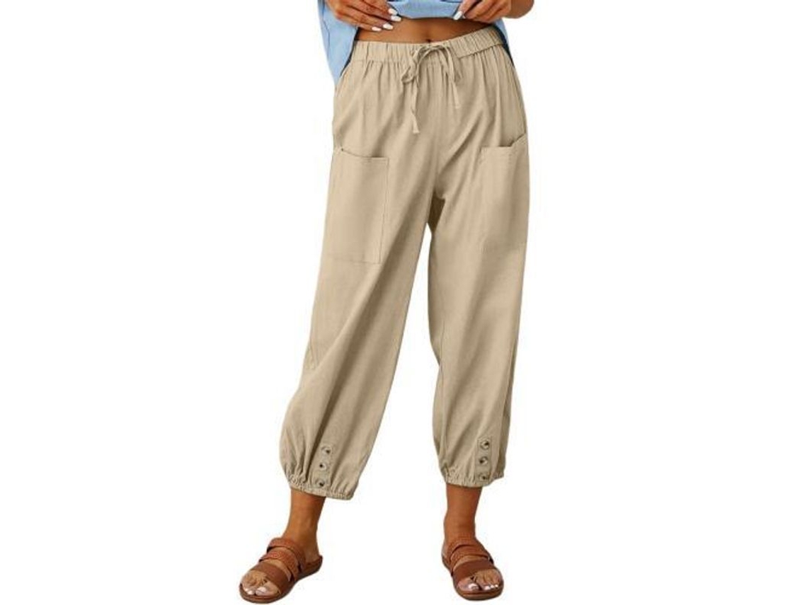 2026-pantalones Harem De Invierno Para Mujer Con Bolsillos Sueltos De Lino Anchos Verano L Caqui