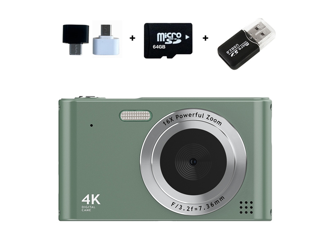 Cámara compacta Eifson para niños, 1080p, 44 MP, tarjeta de 64 GB, zoom 16x (verde)