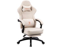 Silla ergonómica para juegos con masaje lumbar, cojín de resortes independiente, reposapiés integrado y piel sintética transpirable (blanco)