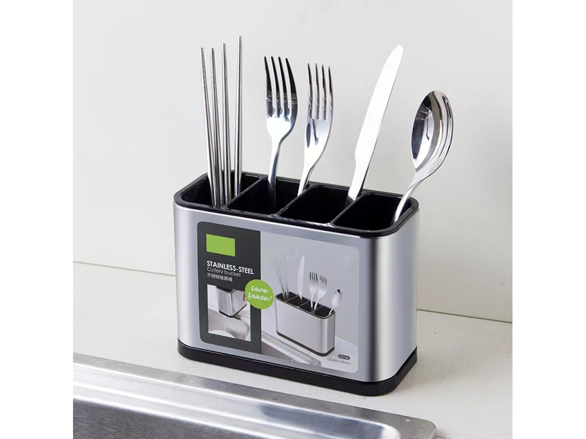 Escurridor De Cubiertos De Acero Inoxidable (1 Ud.). Con Compartimentos, Para Cuchillos, Tenedores Y Palillos De Cocina.
