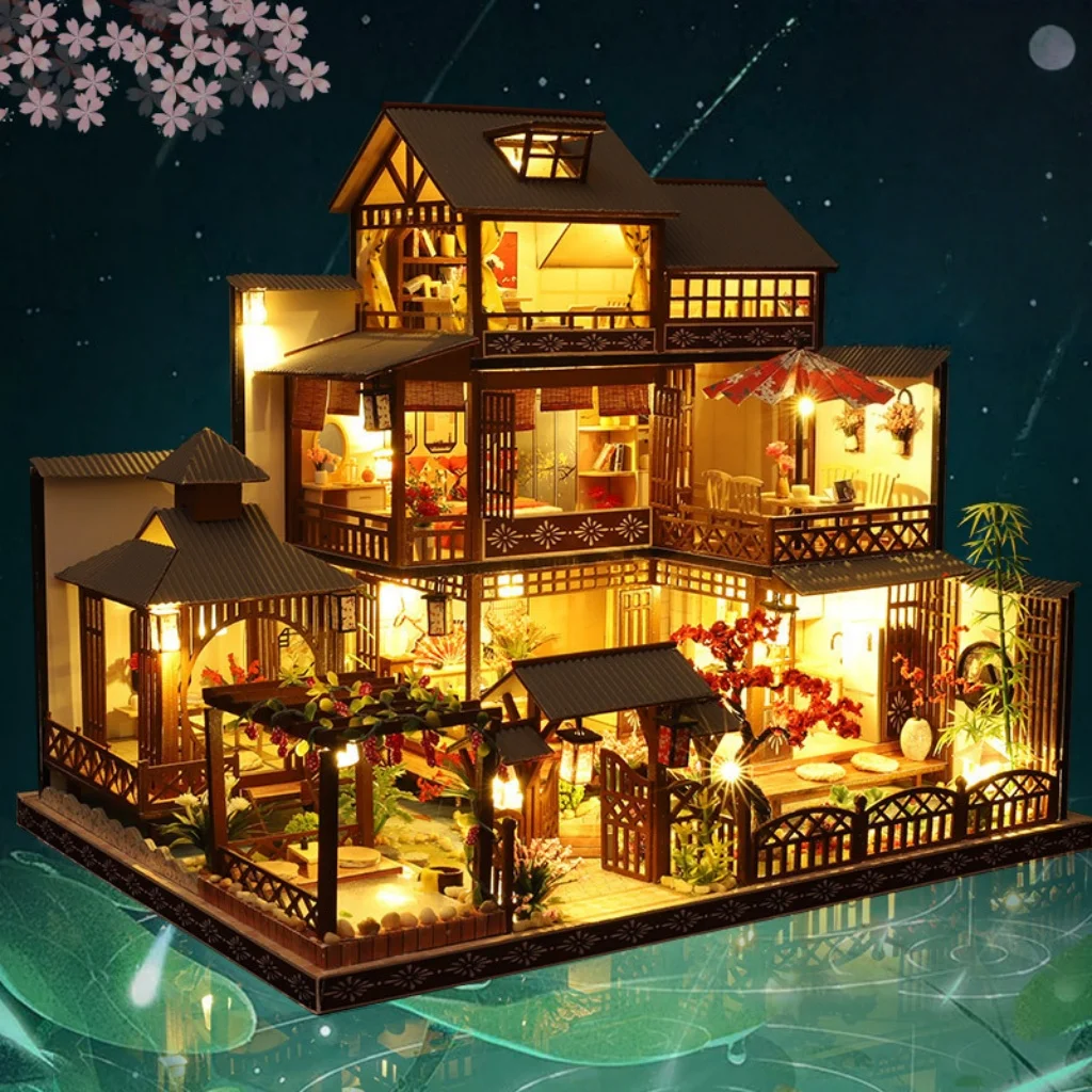 Casa De Muñecas De Madera 3d, Mini Casa Para Armar, Estilo Japonés, Hecha A Mano, Con Caja De Montaje.