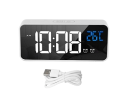 2026-reloj Despertador Led Espejo Recargable Con 2 Alarmas Activado Por Voz Digital Para Dormitorio Mesa Noche Plata