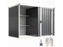 Caseta de jardín de acero galvanizado con puerta con cerradura, 231x125x162cm, gris.