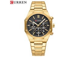 Reloj De Cuarzo Redondo De Seis Manecillas Para Hombre (negro Y Dorado) Con Calendario Y Resistencia Al Agua.