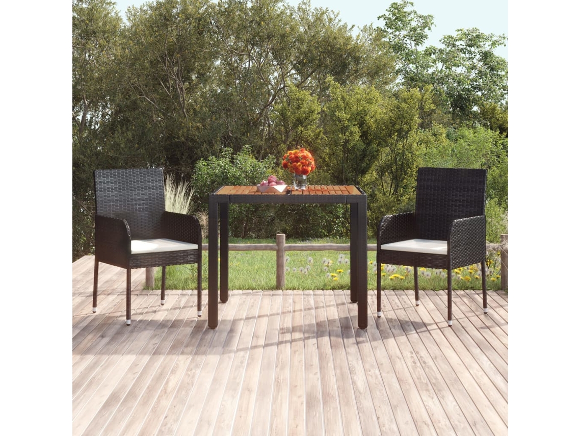 Mesa de jardín LOVELY HOME con tapa de madera de mimbre y patas negras (90 x 90 x 75 cm)
