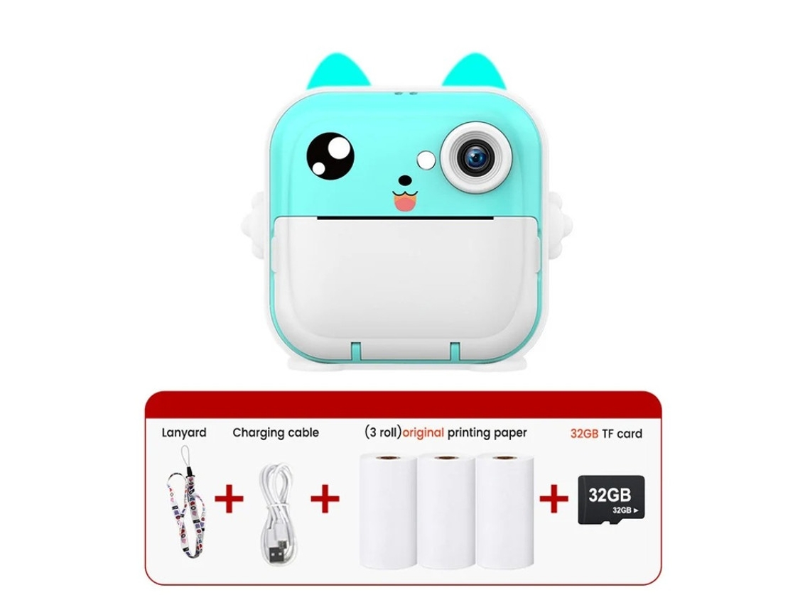 Máquina de fotos instantáneas Yizhood de 32 GB para niños, 2,4 pulgadas, con papel de impresión rosa para niños