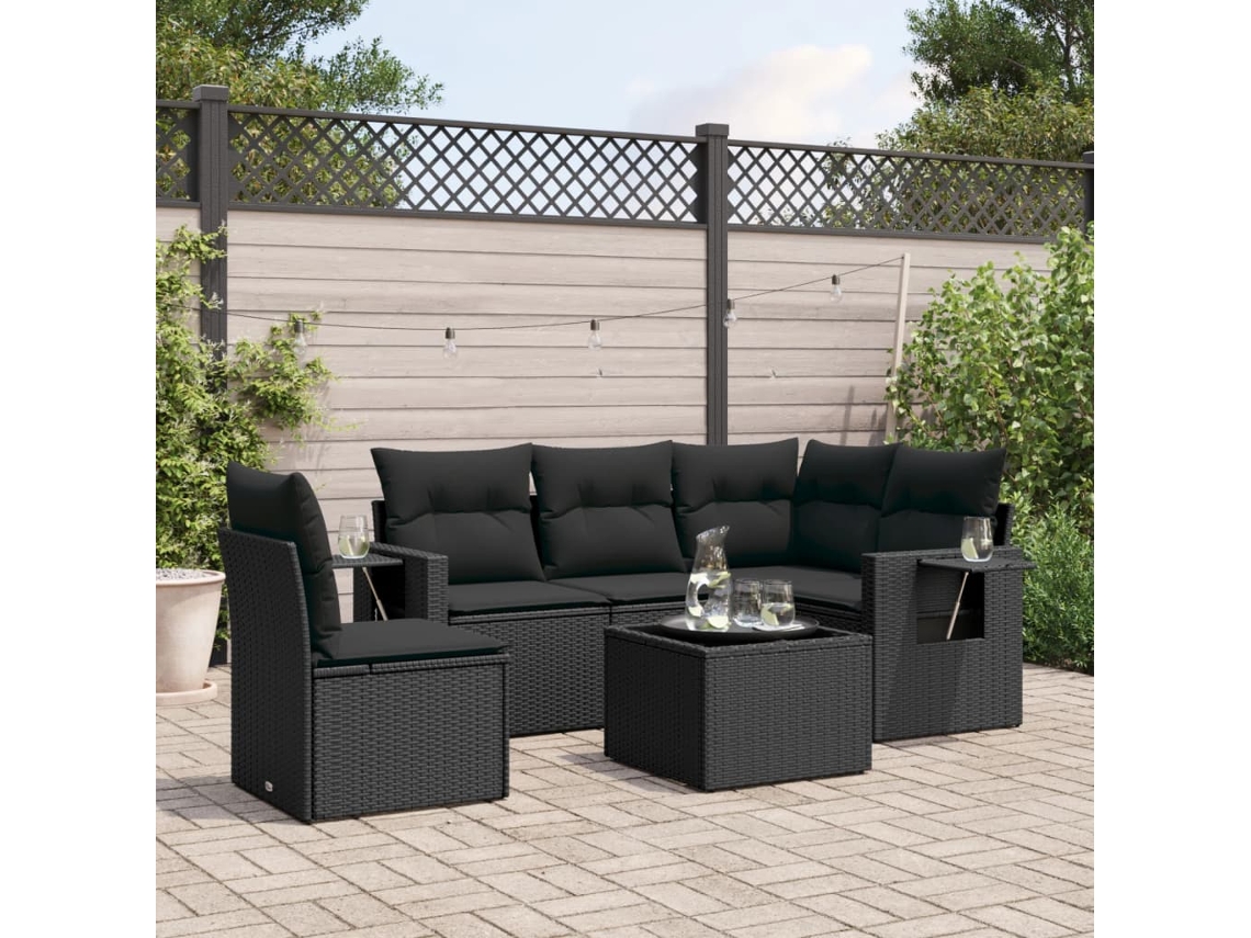 Conjunto de sofás de jardín de 6 piezas DKD Home Decor con cojines de mimbre negros