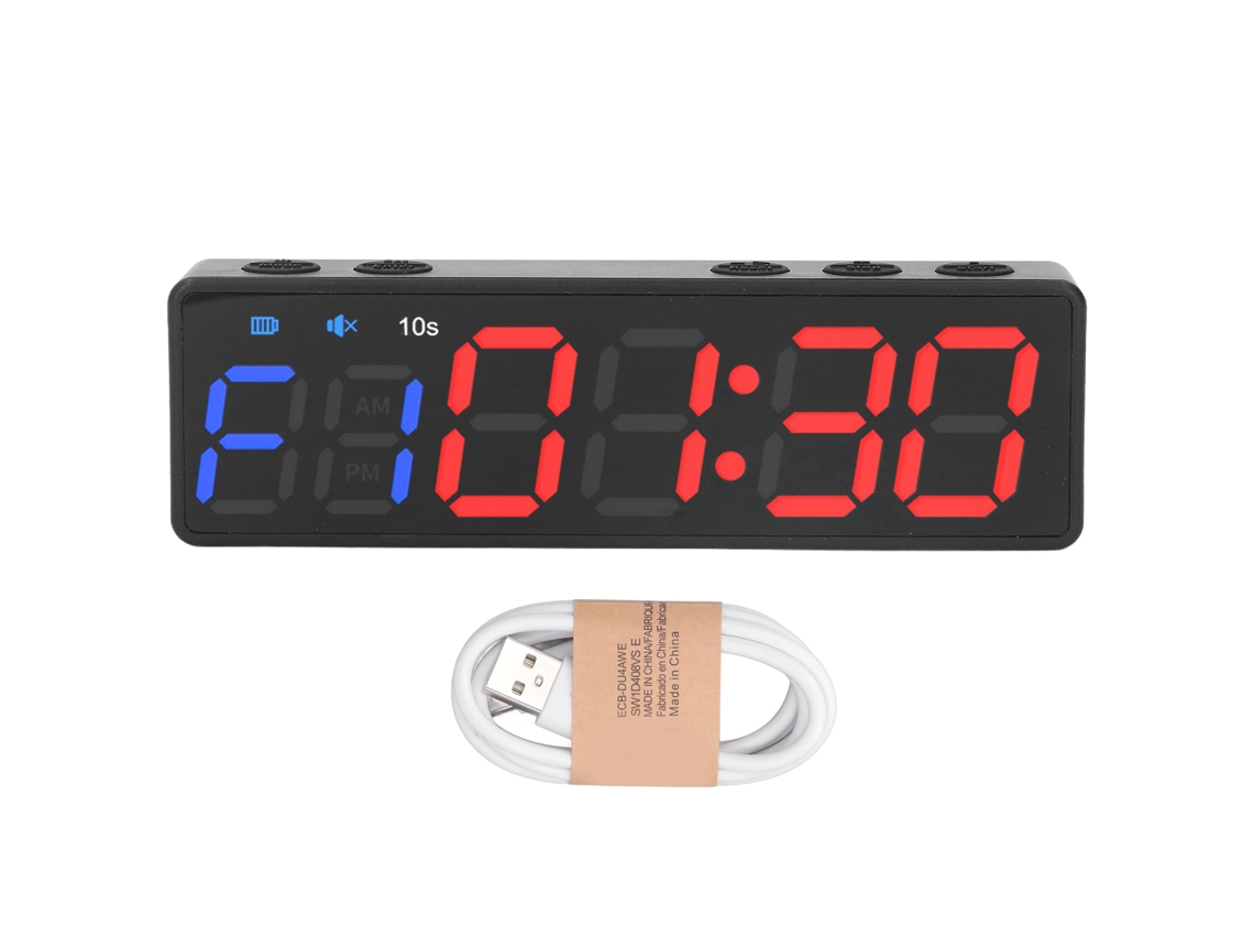 Timer De Academia Portátil Intervalo Treino Relógio Fitness Display Digital Grande Com Ímã Potente Azul E Vermelho