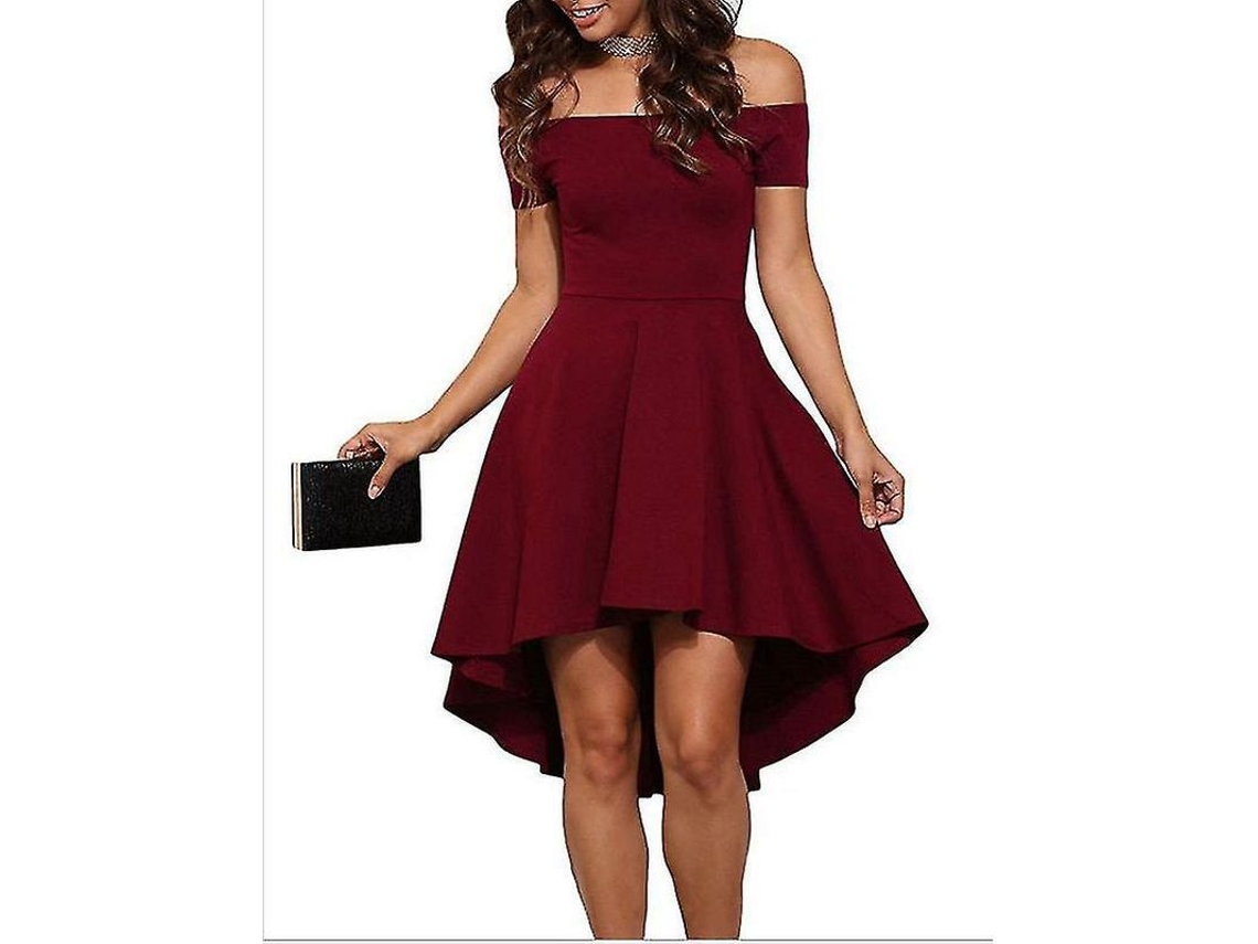Vestido negro sexy con escote Bardot y bajo asimétrico, modelo 2026, ideal para fiestas y eventos especiales.