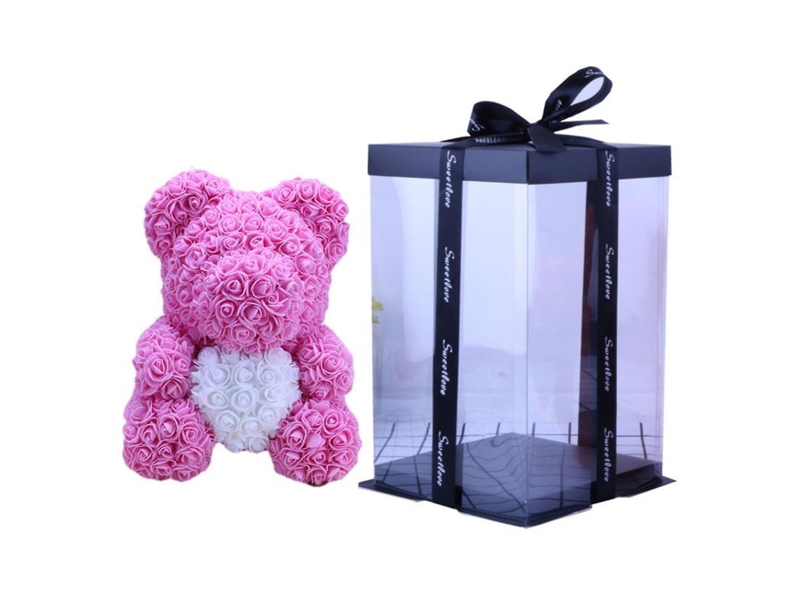 Oso De Rosas Artificiales Con Caja De Regalo, 25 Cm, Decoración Para El Día De San Valentín, Regalo Atemporal.