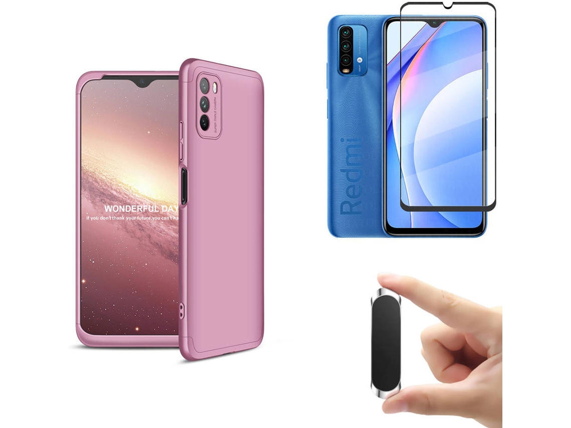 Kit Película Full Cover Xiaomi Redmi 9T PHONESHIELD Slim Armor 360º y Soporte Magnético Rosa