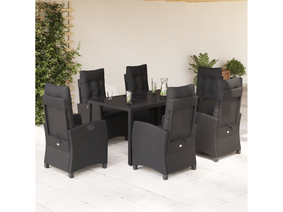 Juego de comedor de jardín de 7 piezas con cojines de mimbre negros de DKD Home Decor