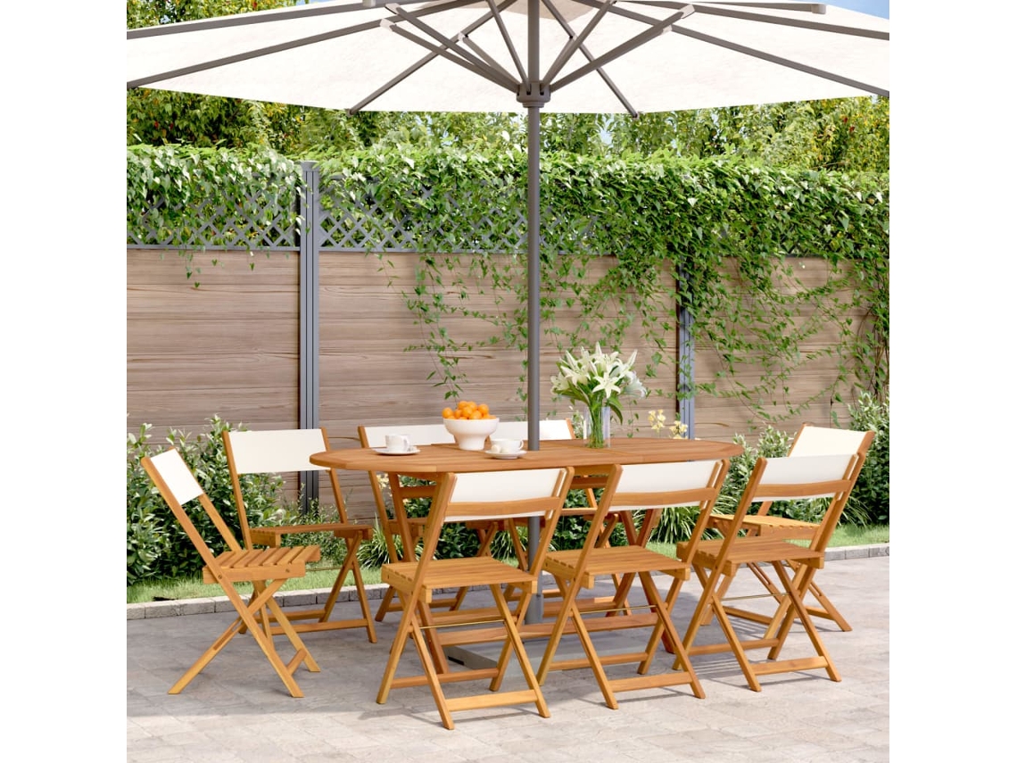 Silla de jardín plegable DKD Home Decor de 8 piezas, tela/madera, blanco crema