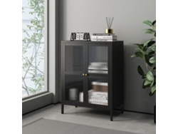 Aparador Säkylä con 2 puertas de cristal acanalado y acero 84 x 64 x 35 cm Negro [EN.CASA]