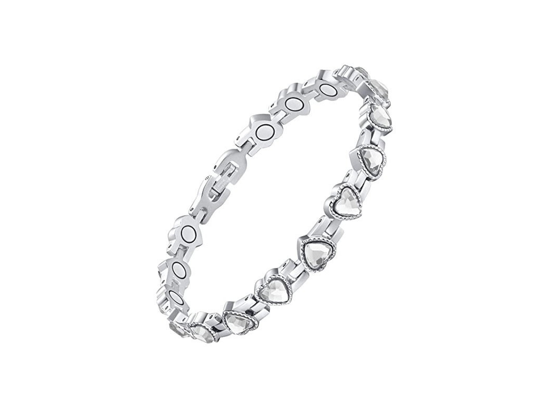 Pulseira De Cobre, Bracelete Magnética Terapêutica Em Formato De Coração, Ajustável (diamante Branco-prateado) Spqment
