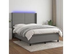 Cama Box Spring Colchón Y Luces Led Tela Gris Oscuro 140x190 Cm