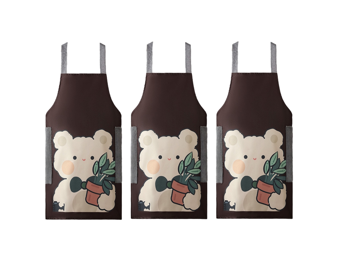 Delantal de cocina de 3 piezas, impermeable y a prueba de aceite, con estampado de dibujos animados, ideal para restaurantes y tiendas.