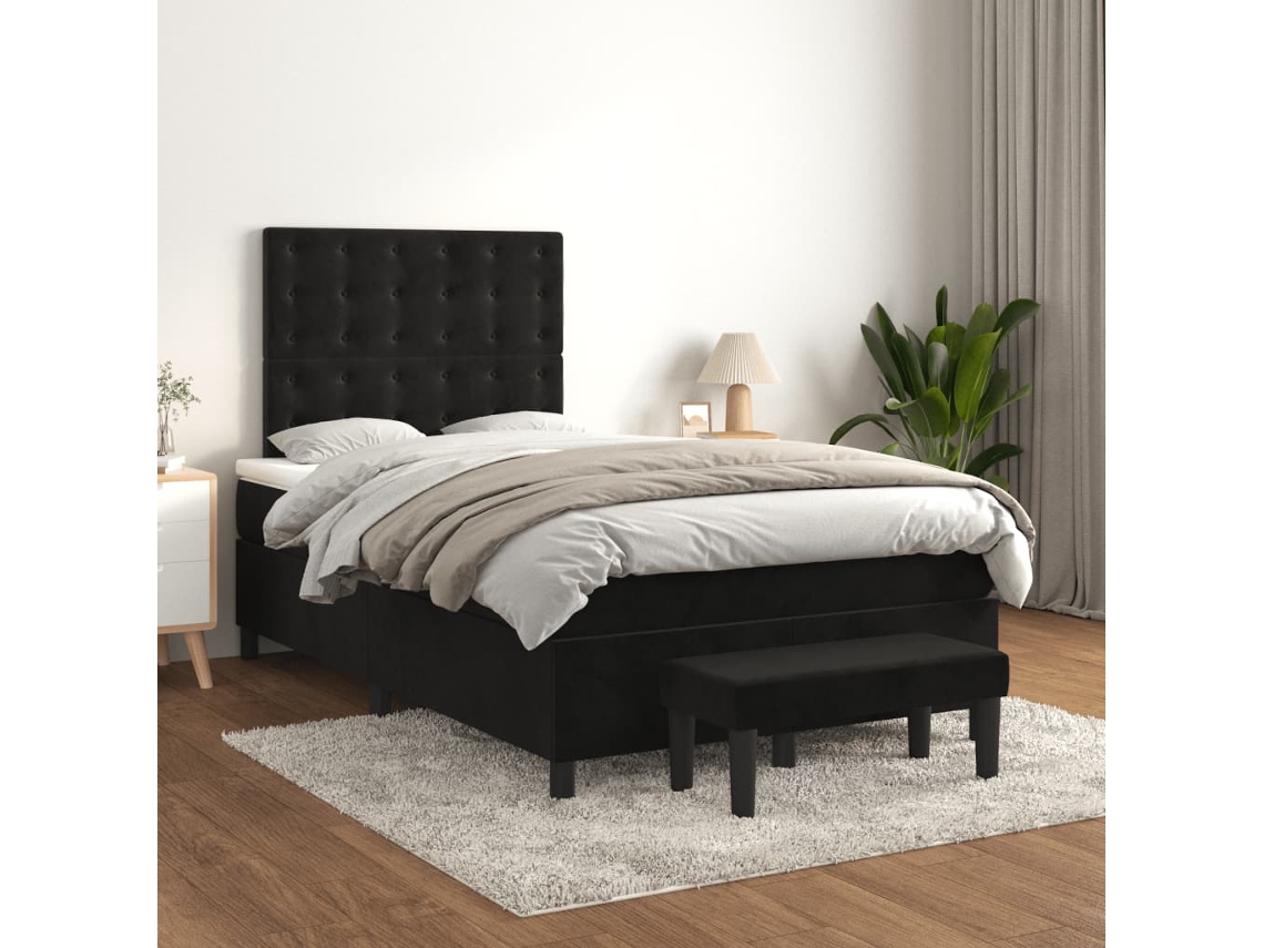 Cama Box Spring Con Colchón Terciopelo Negro 120x200 Cm