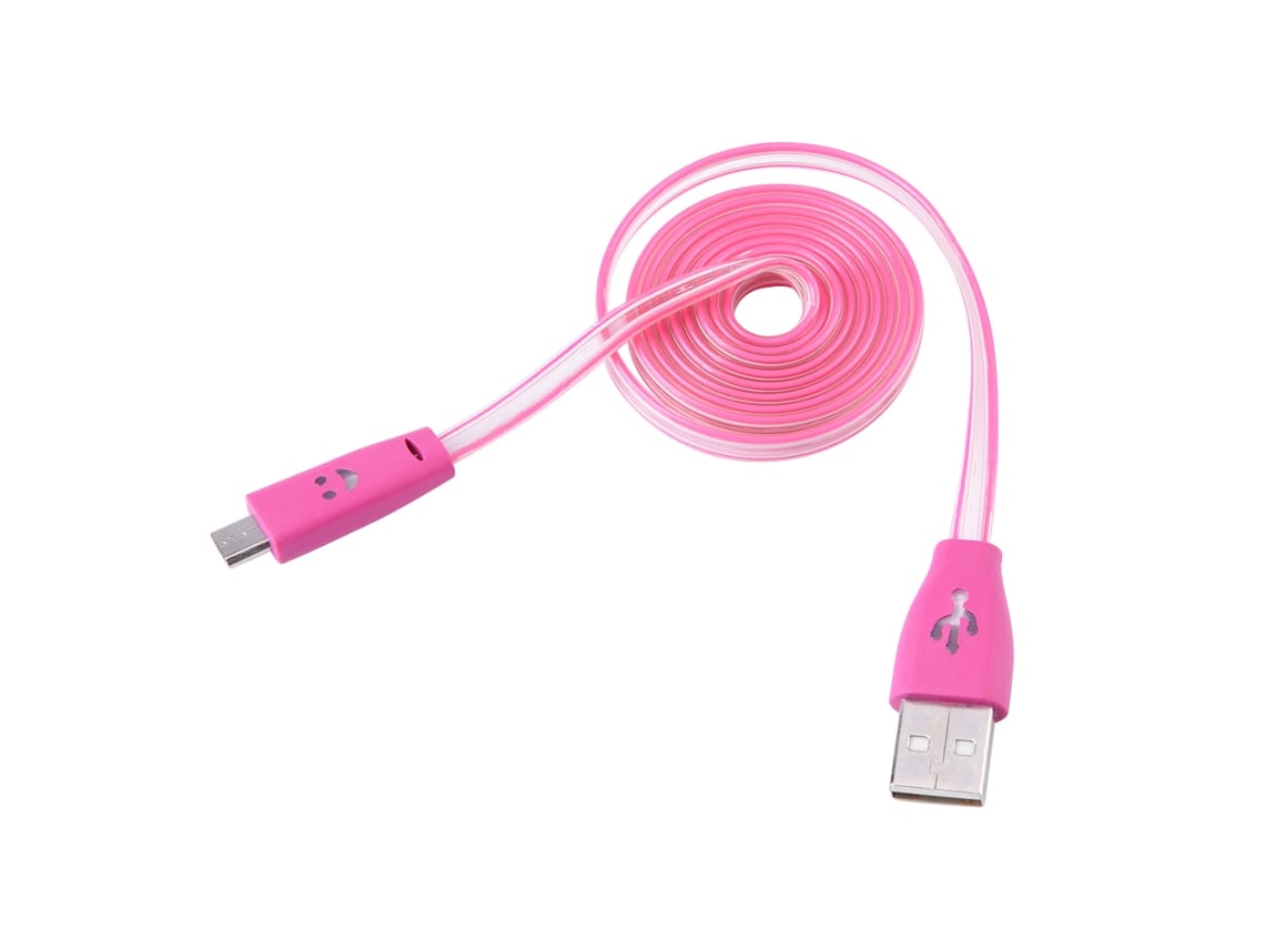 Cable De Datos (luminoso Transparente, Sincronización De Datos Y Carga) Cable De Datos Con Carita Sonriente Luminoso Transparente (1m Sistema Android) Rojo Rosado