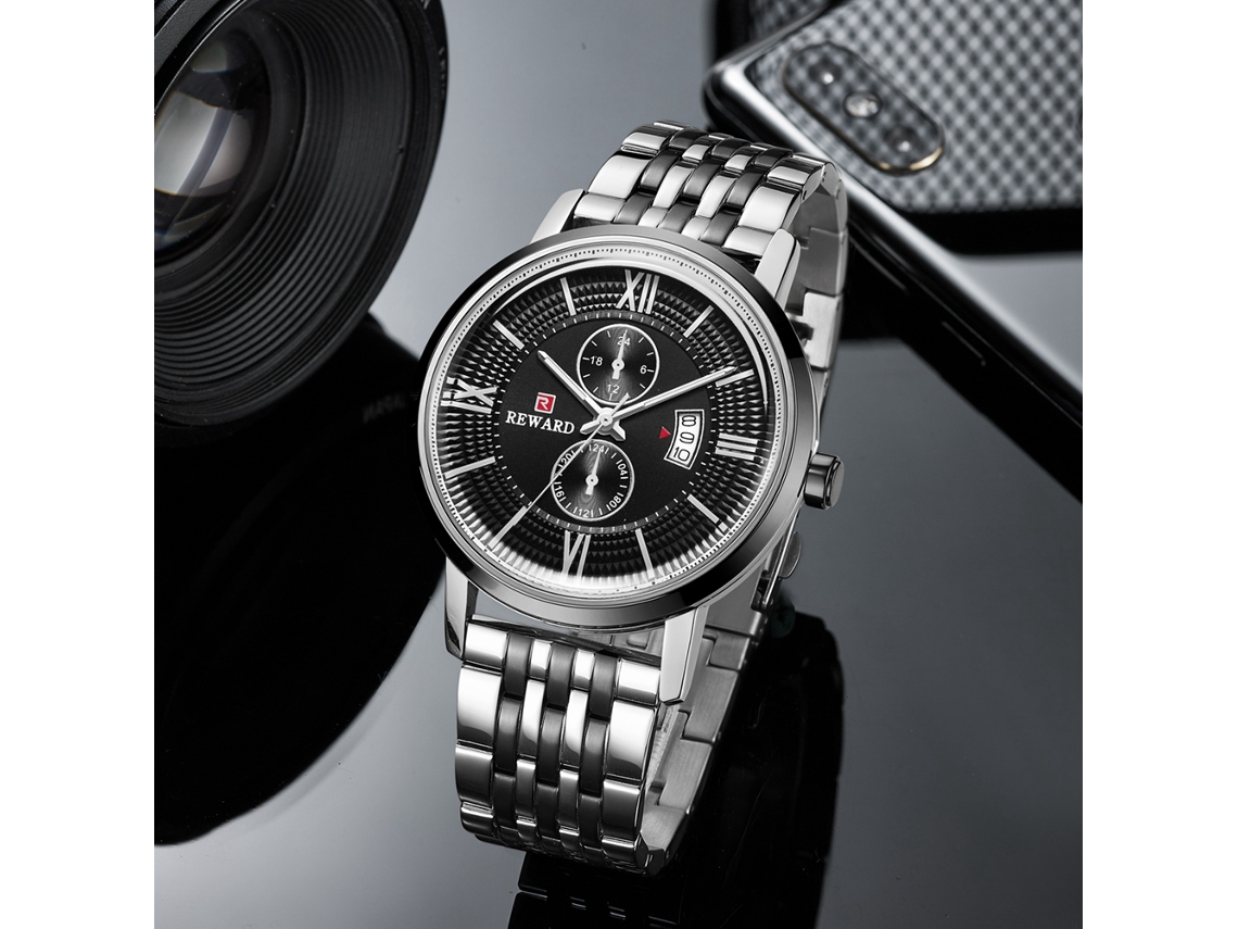 Reloj De Cuarzo Para Hombre Con Correa De Acero Moda Empresa Casual (blanco Negro)