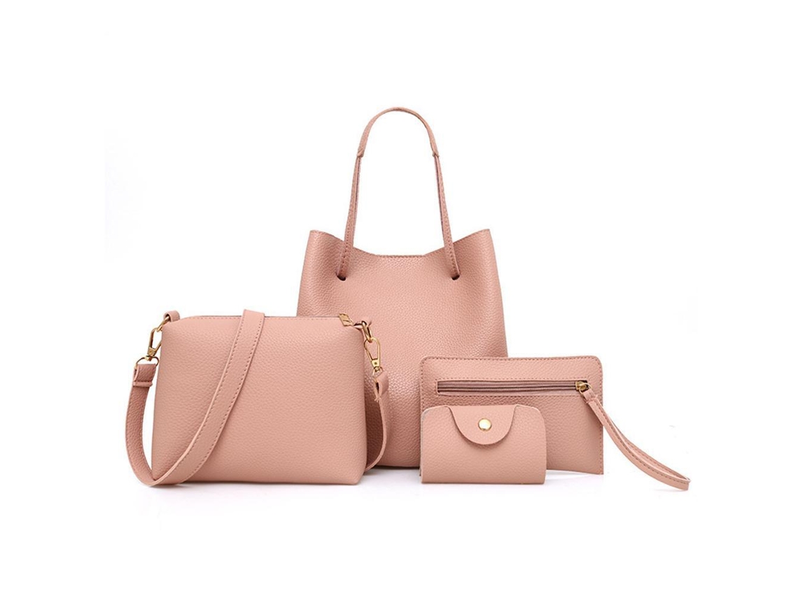 Conjunto De Bolso De Mano De Piel Sintética Para Mujer: Bolso Tote + Bolso Bandolera + Cartera + Tarjetero