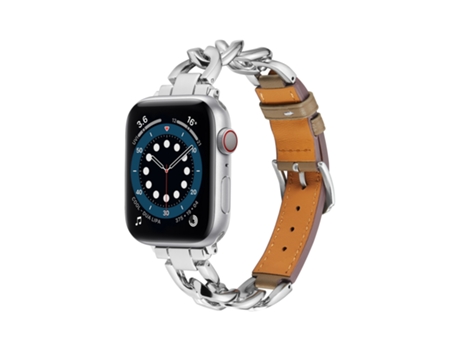 Correa para Smartwatch Cadena + piel para Apple Watch Ultra 49mm y Watch Ultra 2 49mm / Series 9 y 8 y 7 45mm / SE 3 y SE 2 y 6 y SE y 5 y 4