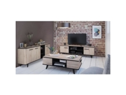 Aparador de melamina estilo escandinavo, mesa de centro, mueble para TV - roble cepillado y negro DEMEYERE