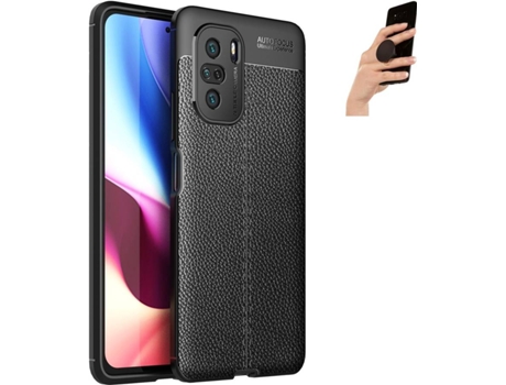 Carcasa y Suporte Popsocket Poco F3 Pro PHONESHIELD Rugged Leather Anti choque Negro