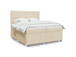 Cama Box Spring Con Colchón Tela Color Crema 200x200 Cm