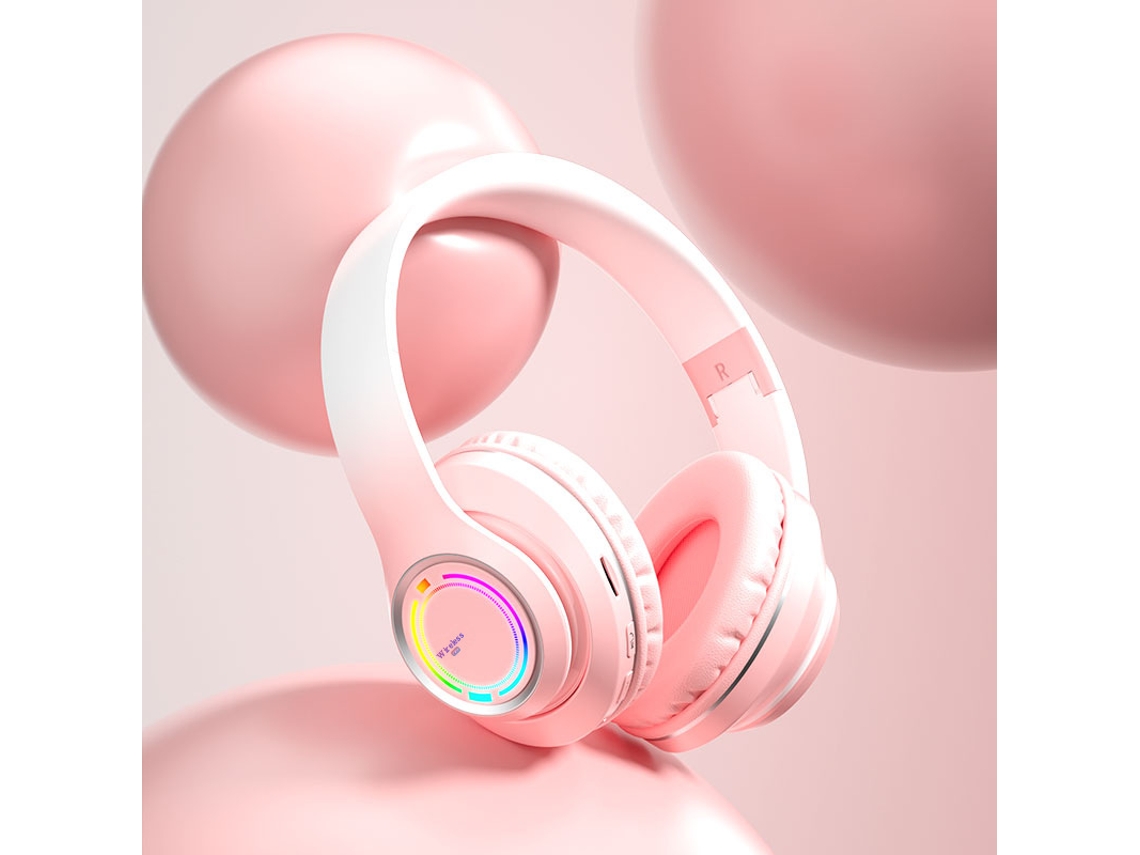 Auriculares Inalámbricos Bluetooth Con Sonido Envolvente (rosa) Y Micrófono, Cómodos De Llevar.