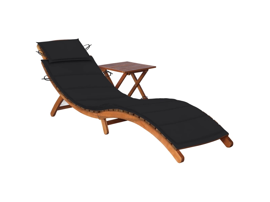 Tumbona de jardín Mueble para patio Asiento de jardín con mesa y cojín madera maciza de acacia