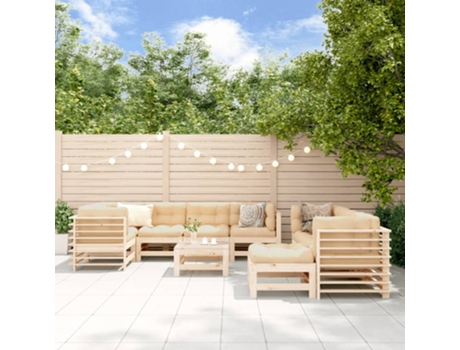 Conjunto 10 de muebles de jardín VIDAXL y cojines madera maciza