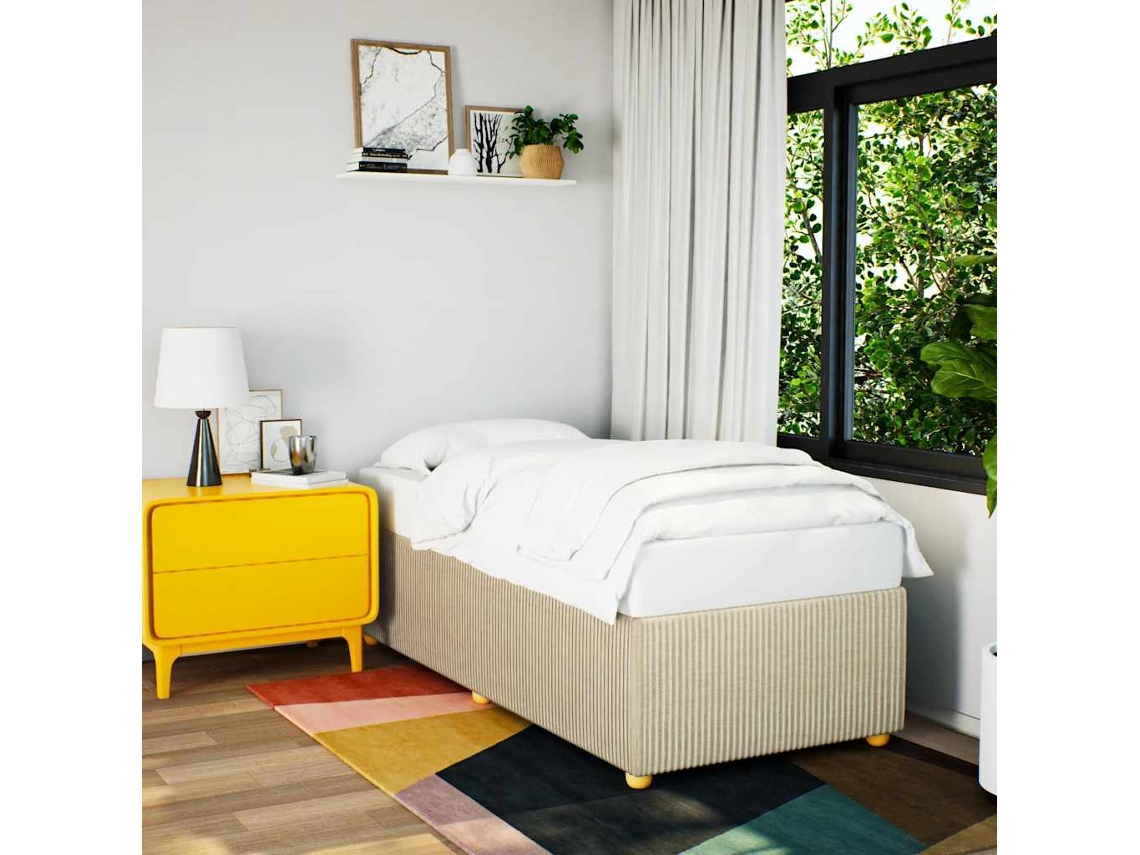 Estructura De Cama Sin Colchón Tela Crema 90x200 Cm