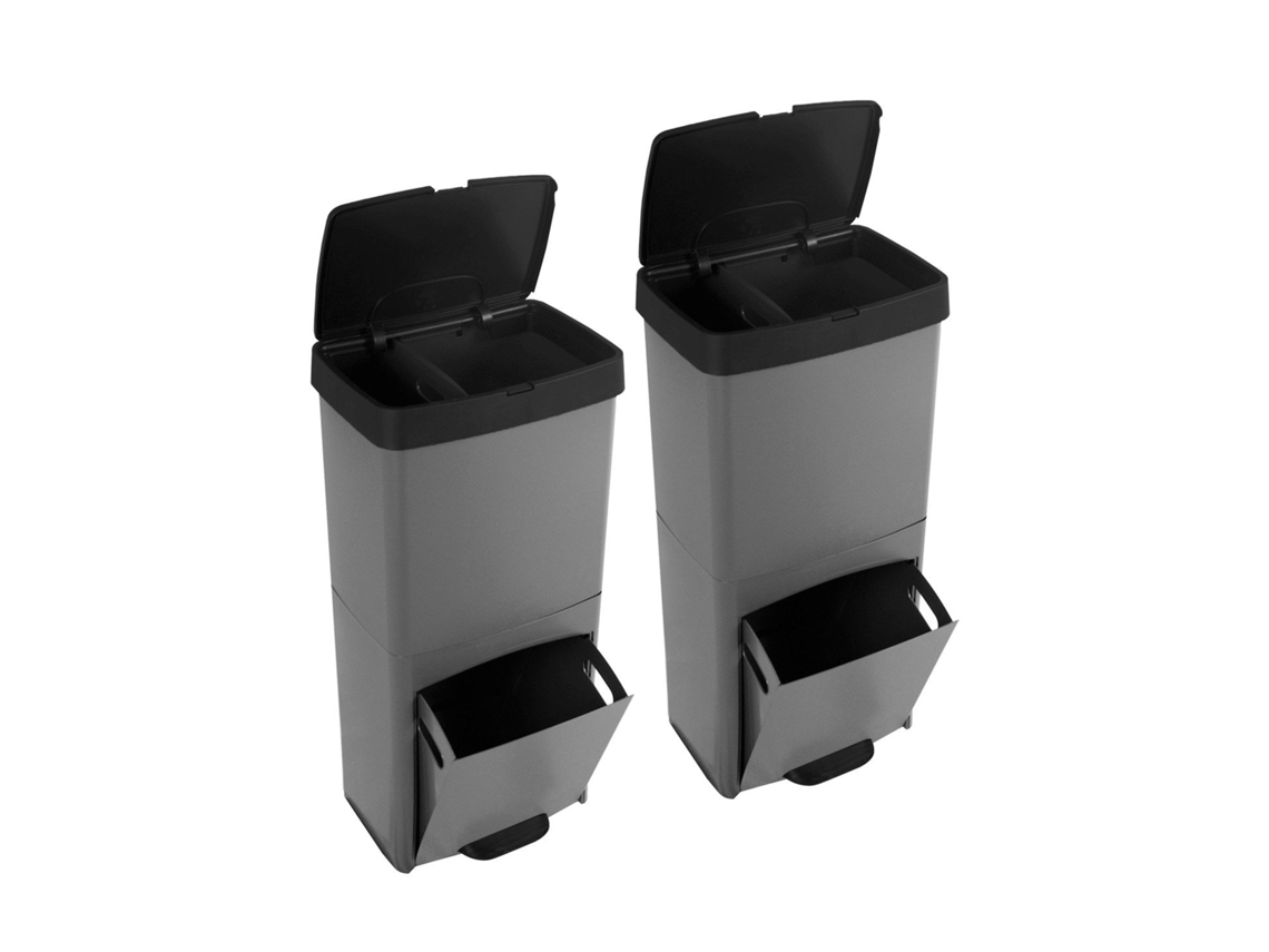 Contenedor de reciclaje Premium de 70L con 3 compartimentos para una gestión eficiente de los residuos | Pack de 2 Jardin202, Ecológico y Duradero, Color Negro