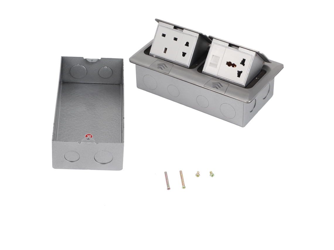 Enchufe De Suelo Multifuncional Emergente Concealida, Aluminio, Plata, Estándar Del Reino Unido.