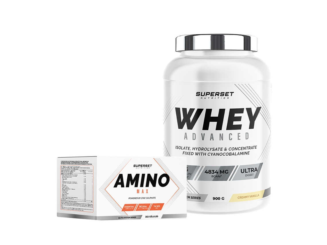 Prize De Muscle Program Sec Débutant 100 Whey Proteine Advanced 900g Vainilla Crémeuse Amino Max Superset Nutrition