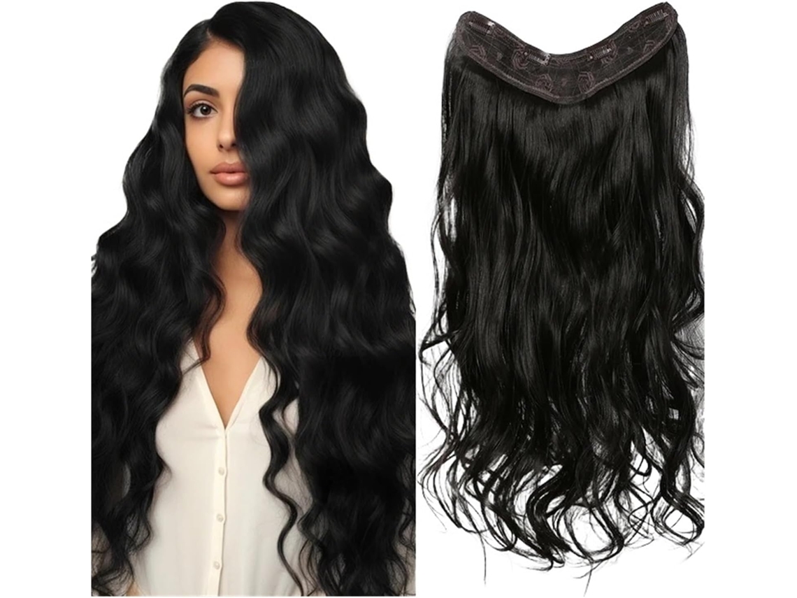 Moño Postizo Con 4 Clips En Extensiones De Cabello Rubio Rosa Ondulado Largo Con Raya En V.
