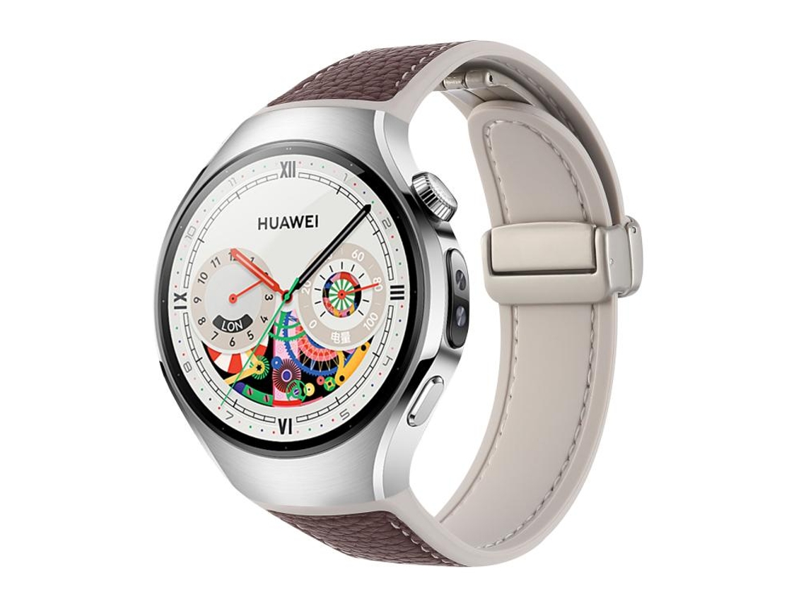 Bracelete Para Huawei Watch 5 (46mm) - Silicone E Couro Híbrido - Fivela Magnética Cor Café Escuro, Lichia, Grãos, Luz Das Estrelas