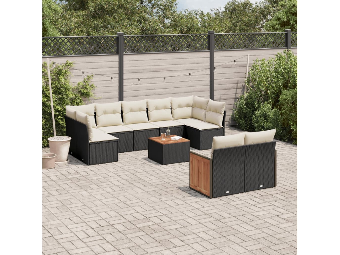 Conjunto de sofás de jardín de 10 piezas DKD Home Decor con cojines de mimbre negros