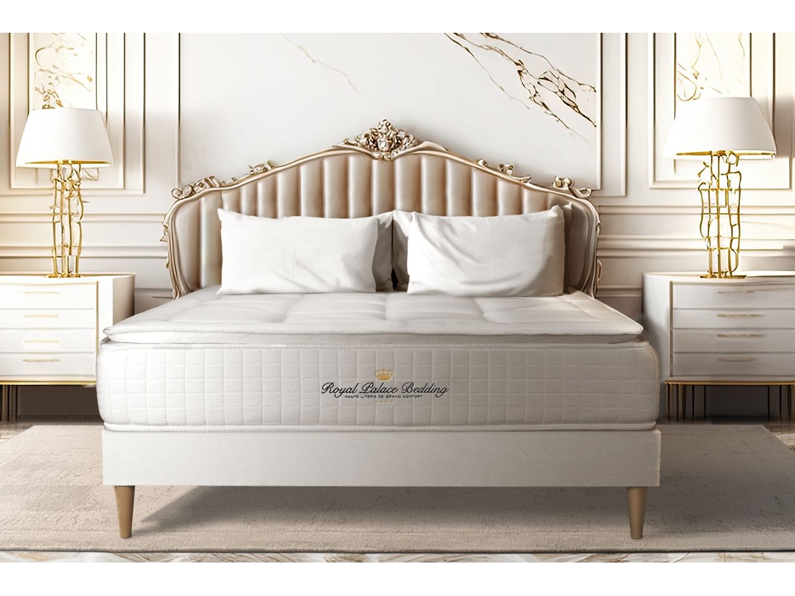 Colchón de Muelles Ensacados y Viscoelástico George V Altura Firmeza ROYAL PALACE BEDDING Espuma con memoria Blanco (140x190)