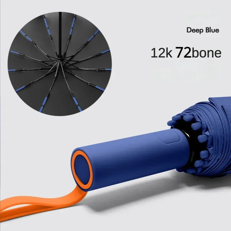 (azul Oscuro, 12k) Paraguas Plegable Automático, Resistente Al Viento Y De Alta Resistencia, Con Protección Solar Upf50+ Contra Los Rayos Uv.