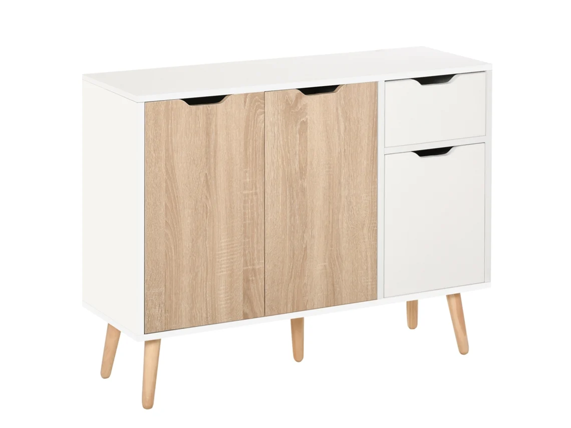 Aparador escandinavo con 2 puertas y 1 cajón, madera de roble blanco.