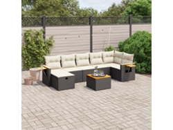 Conjunto de 8 sofás de jardín con cojines de mimbre sintético negro, Dkd Home Decor