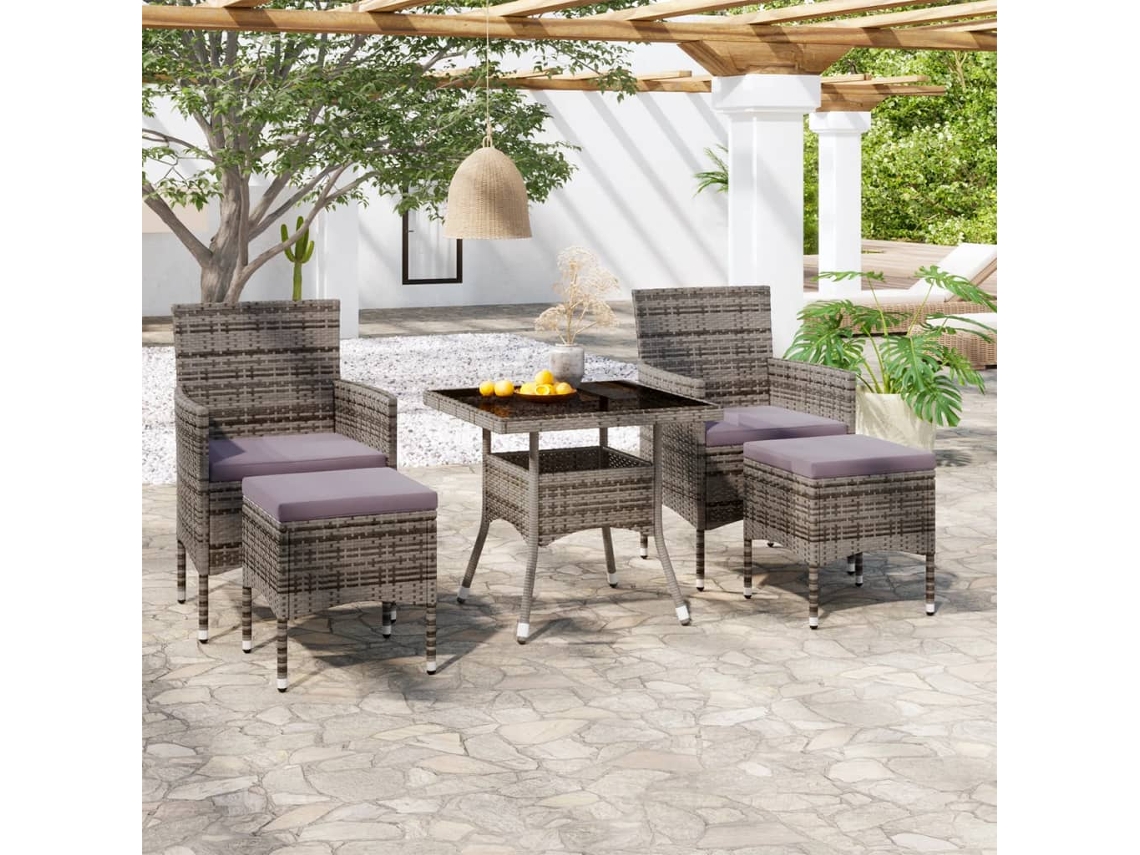5 Pcs Conjunto Jantar P/ Jardim Vime Pe E Vidro Temperado Cinza Dkd Decoración Del Hogar