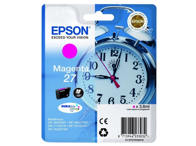 Cartucho de tinta original EPSON 27 Magenta C13T27034012, T2703, Despertador -