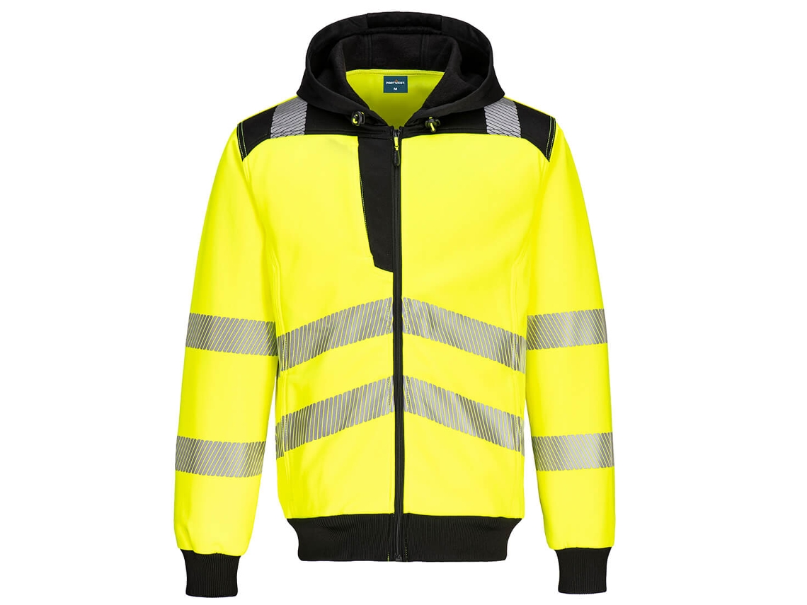 Sudadera con capucha y cremallera de alta visibilidad Portwest Pw3 / Amarillo y negro / M