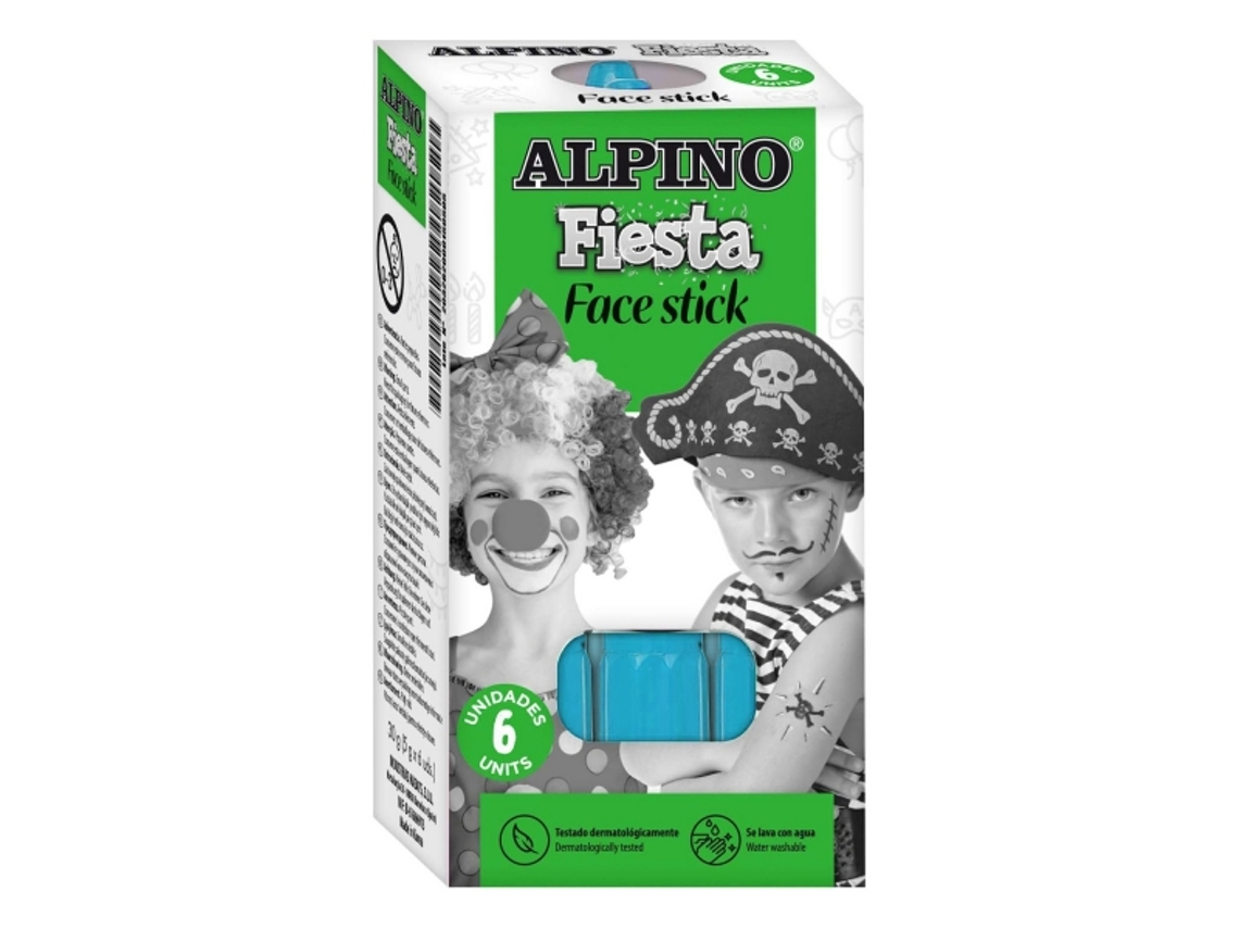 Paquete de 6 barras de pintura facial Fiesta Face Stick Sistema giratorio retráctil Se lava con agua Color Alpino dermatológicamente probado